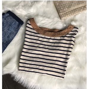 J.Crew striped navy sweater tee with gold trim